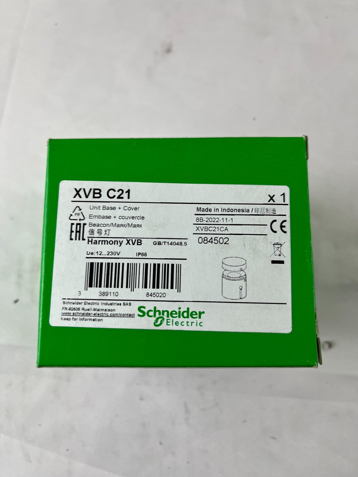 Schneider Electric XVBC21CA Harmony XVB Base Unit + Cover 70 mm Tower Light