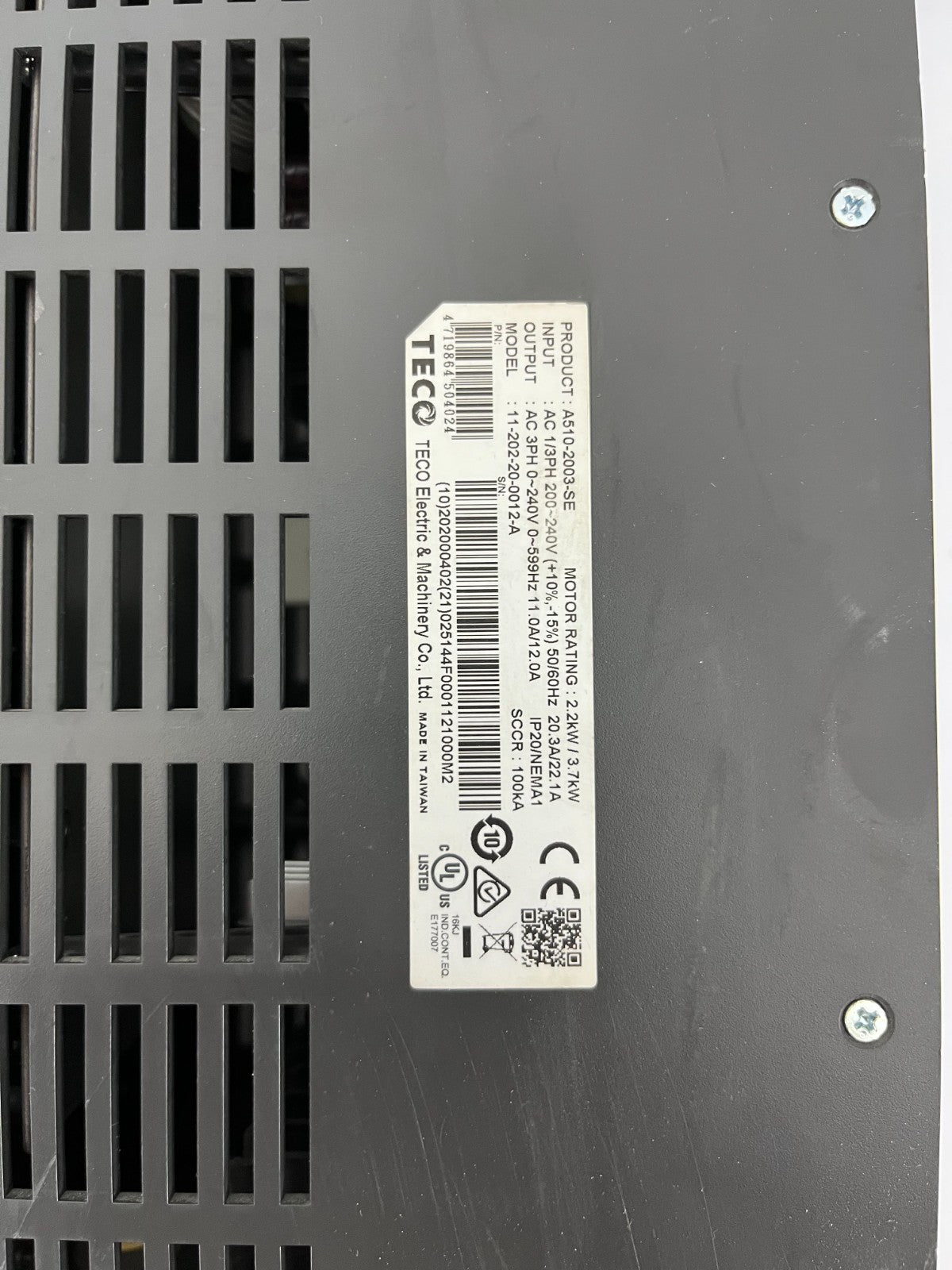 TECO A510s VFD 2.2kW/3.7kW 3PH 220V Model A510-20043-S Used Advanced Motor Drive