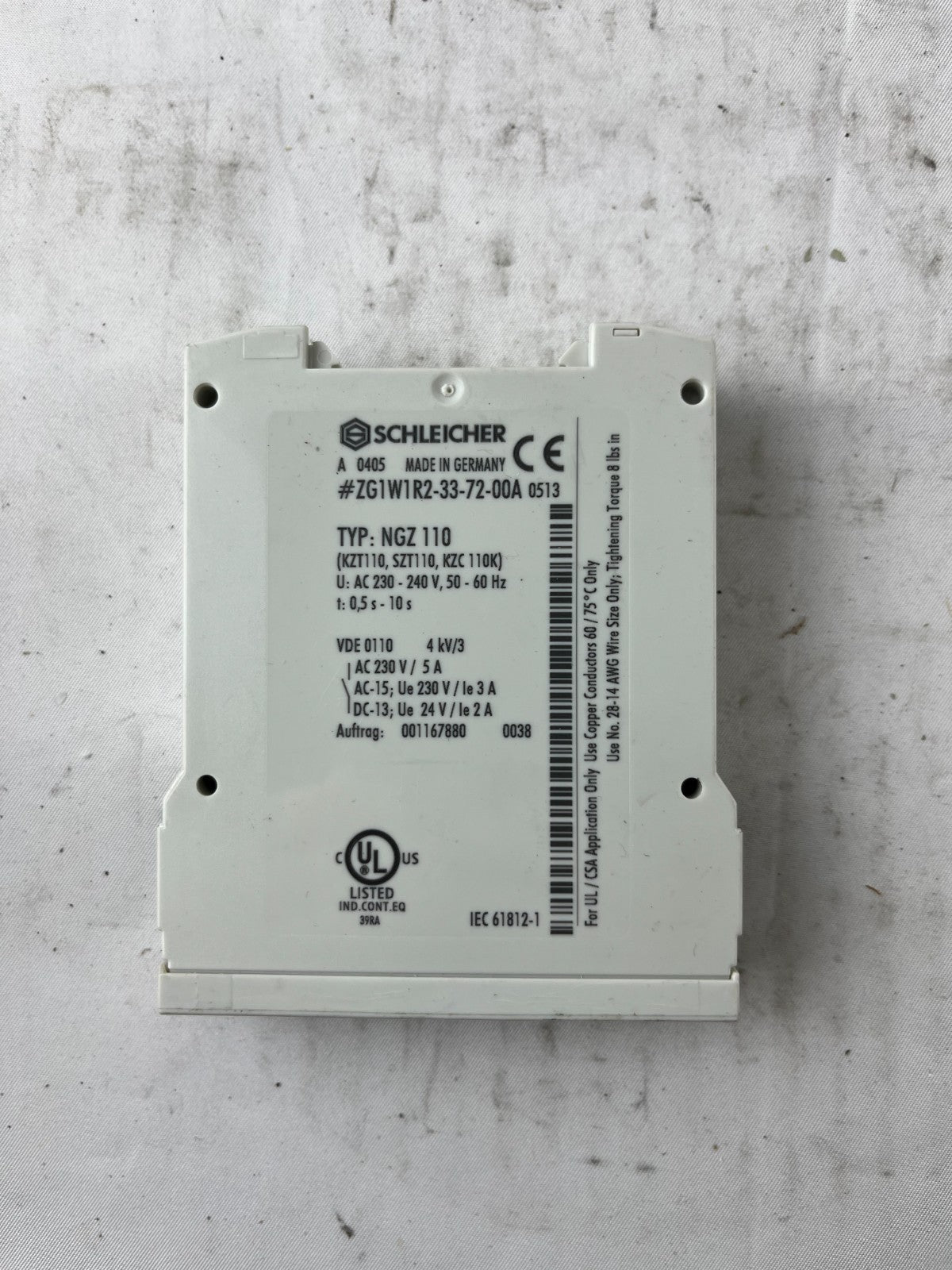 Schleicher NGZ 110 Timer Relay 230-240VAC 0.5-10s DIN Rail Used Spare Unit