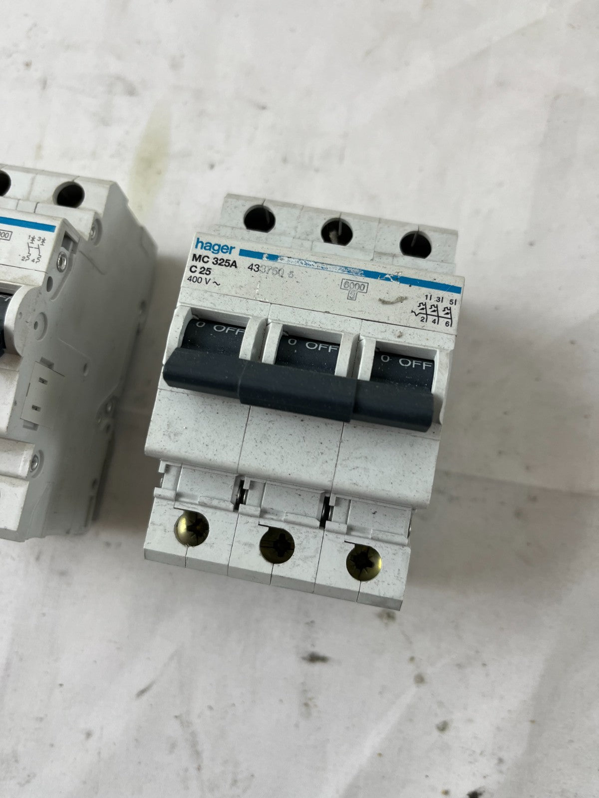 Hager ND206A D6 2P & MC325A C25 3P Circuit Breaker Lot 2pcs 400V Used Spares