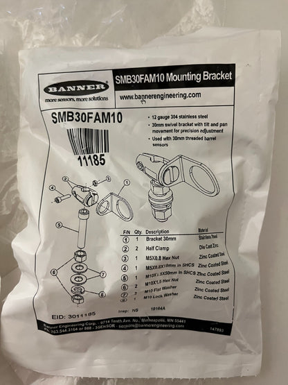NEW Banner Engineering SMB30FAM10 Sensor Mounting Brackets - Lot of 2