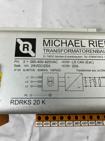 Michael Riedel RDRKS 20 K Power Supply 24VDC 20A 380-420VAC 3-Phase Used