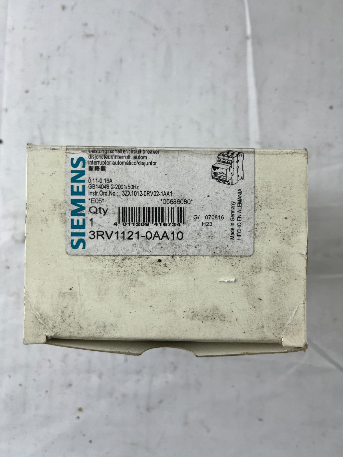 Siemens 3RV1121‑0AA10 SIRIUS Motor Protection Circuit Breaker 0.11–0.16A New