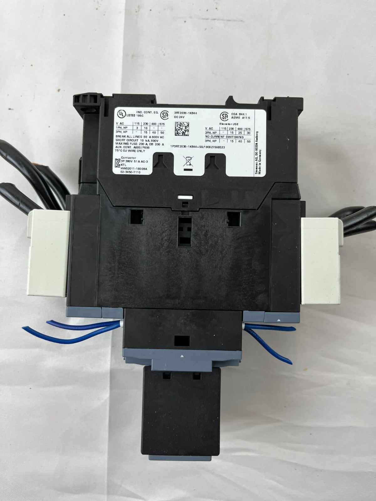 Siemens 3RT2036-1KB40 Contactor 24VDC w 3RH2911-1HA11 Aux Used Working Spare