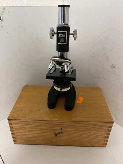 TOWA Microscope 100x 200x 400x With Original Wooden Case Good Working Order