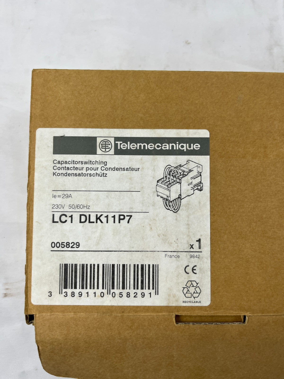 Telemecanique LC1DLK11P7 Capacitor Switching Contactor 29A 230V 50/60Hz New NOS