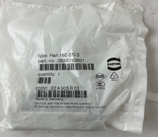 Harting Han 16E-STI-S Connector Insert 16+PE 500V 16A 09330162601 Germany NEW