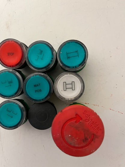 Lot of 9 Industrial Push Buttons & Emergency Stop - Schneider Electric & Others
