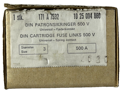 LK-NES 171A7532 DIN 3 Cartridge Fuse Link 500A 500V Industrial Fuse NEW Spare