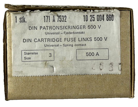 LK-NES 171A7532 DIN 3 Cartridge Fuse Link 500A 500V Industrial Fuse NEW Spare