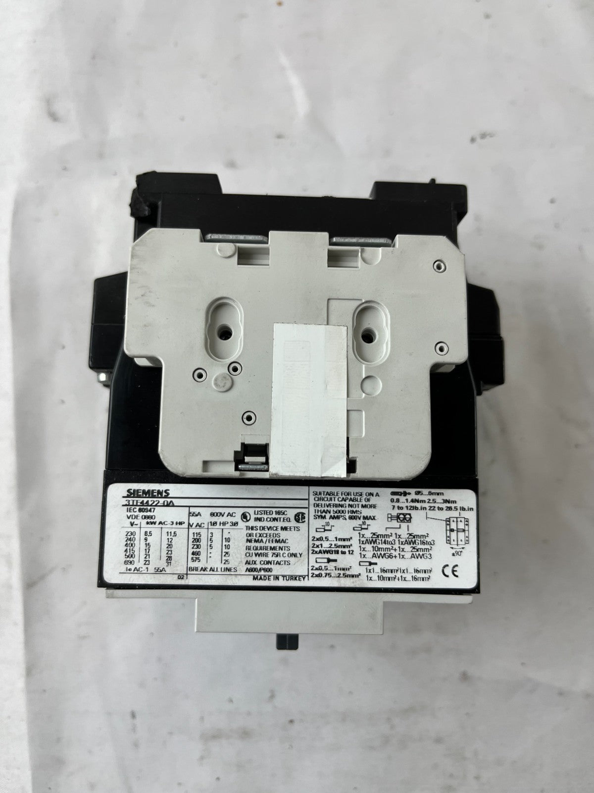 Siemens 3TF44 Contactor 3P w/ 3TY7561-1AA00 Aux Contact Block Used Spare Unit