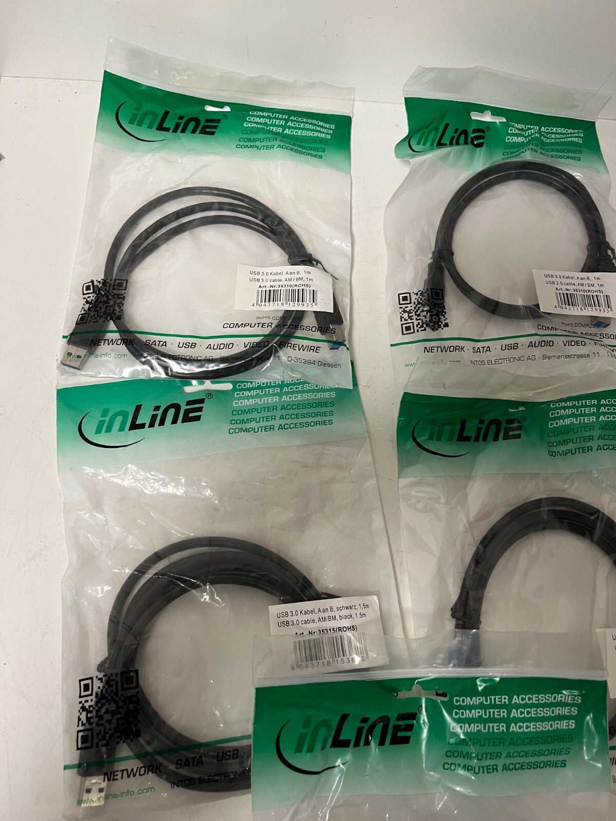 Lot of 5x InLine USB 3.0 Cable AM to BM 1m Black Art. 35310 New Sealed