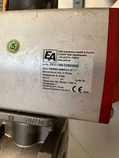 END-Armaturen ZK311308 DN65 Pneumatic Ball Valve Stainless Steel PTFE 16bar