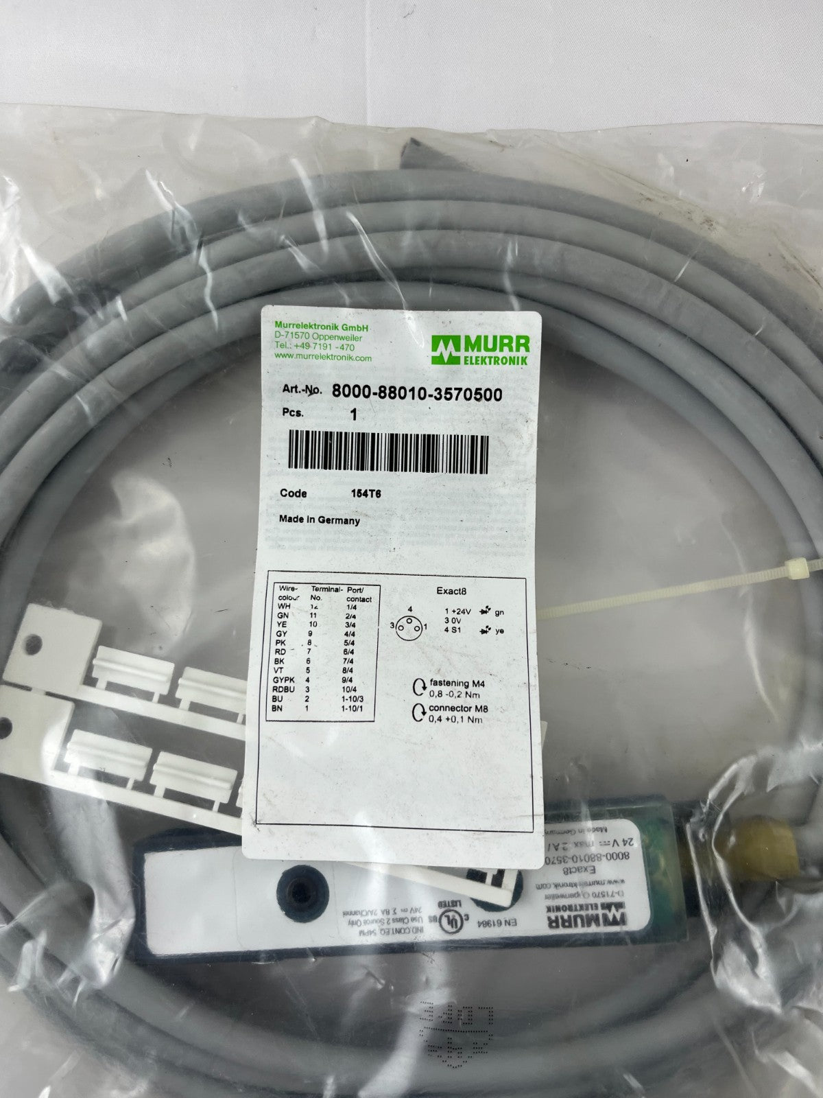 Murr Elektronik 8000-88010-3570500 Exact8 M8 Distribution Cable 8×M8 3-Pin 5m