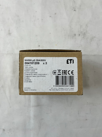 ETI NH000 Fuse Link 35A 500V gG NH Fuse 004181209 3pcs New in Box