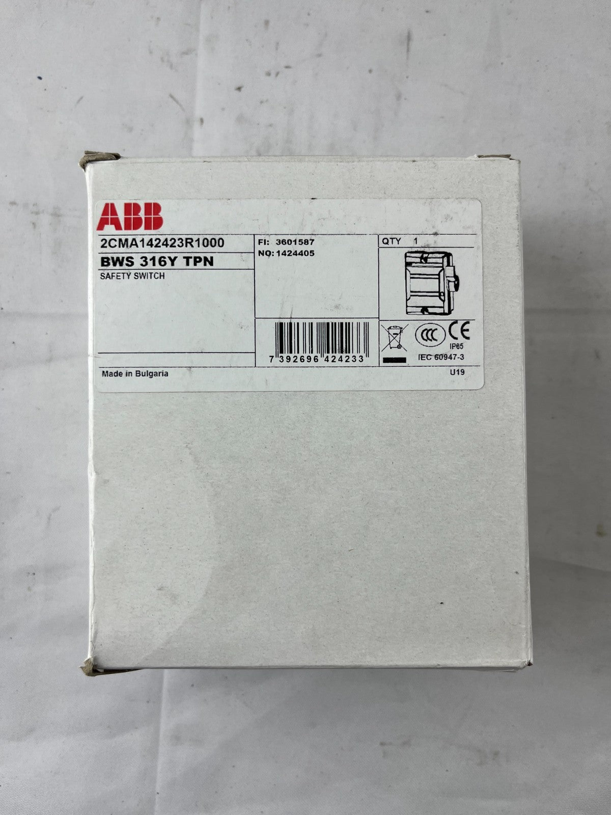 ABB BWS 316Y TPN Enclosed Safety Switch 3-Pole 16A 415V IP65 New in Box