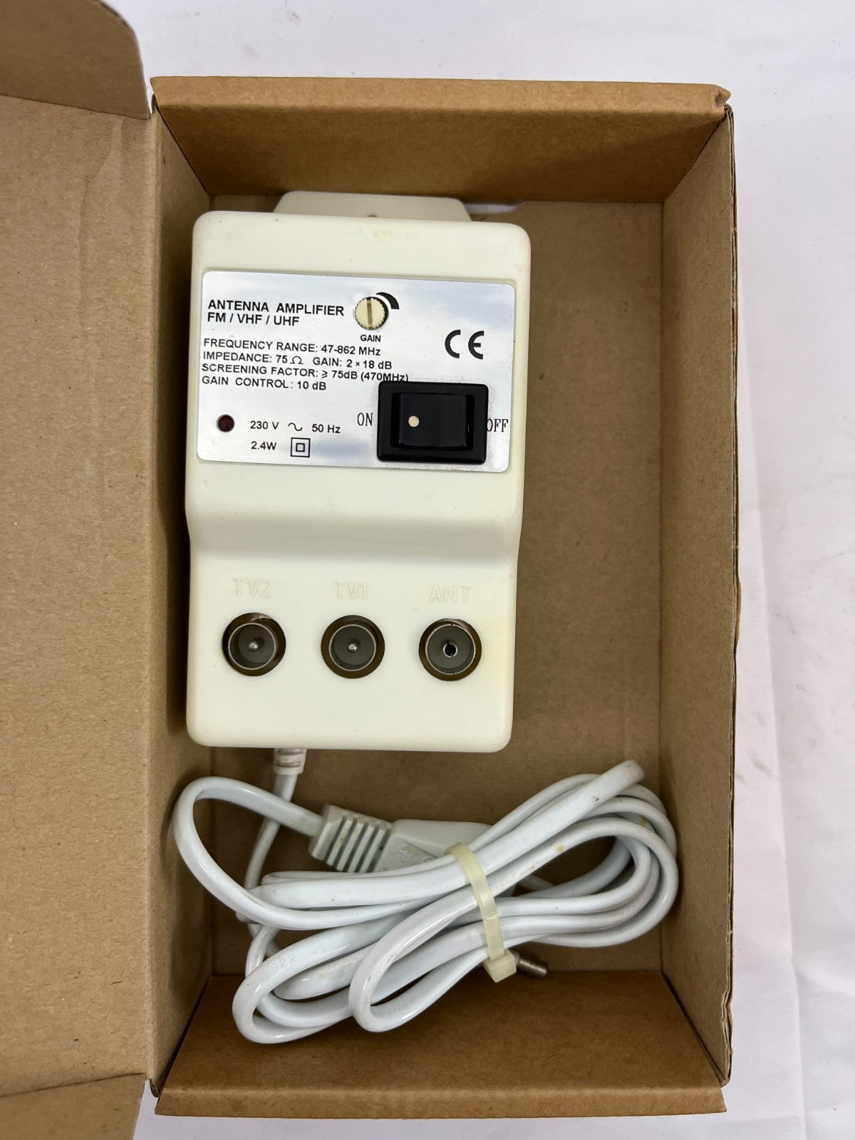 FM VHF UHF Antenna Amplifier 47-862MHz 2x18dB Gain 230V TV Signal Booster NEW
