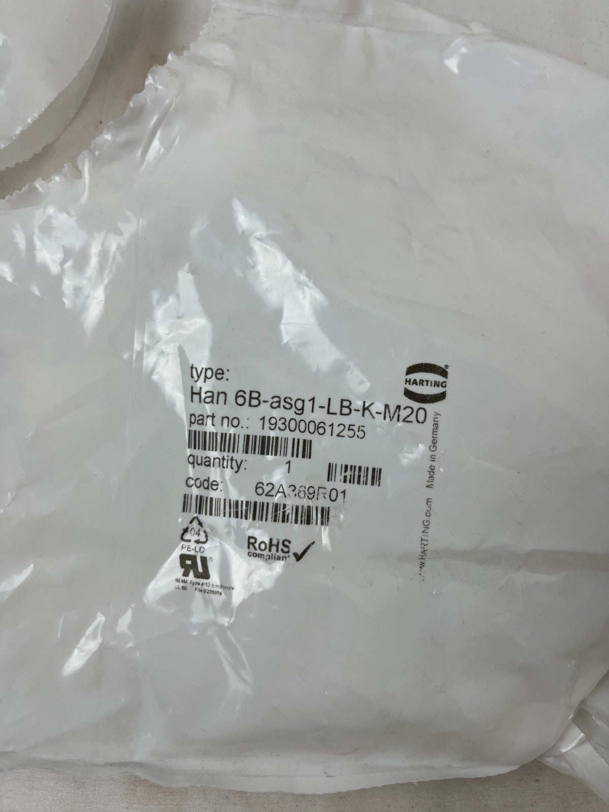 Harting Han 6B-asg1-LB-K-M20 Connector Base Housing Cover M20 New Spare Unit