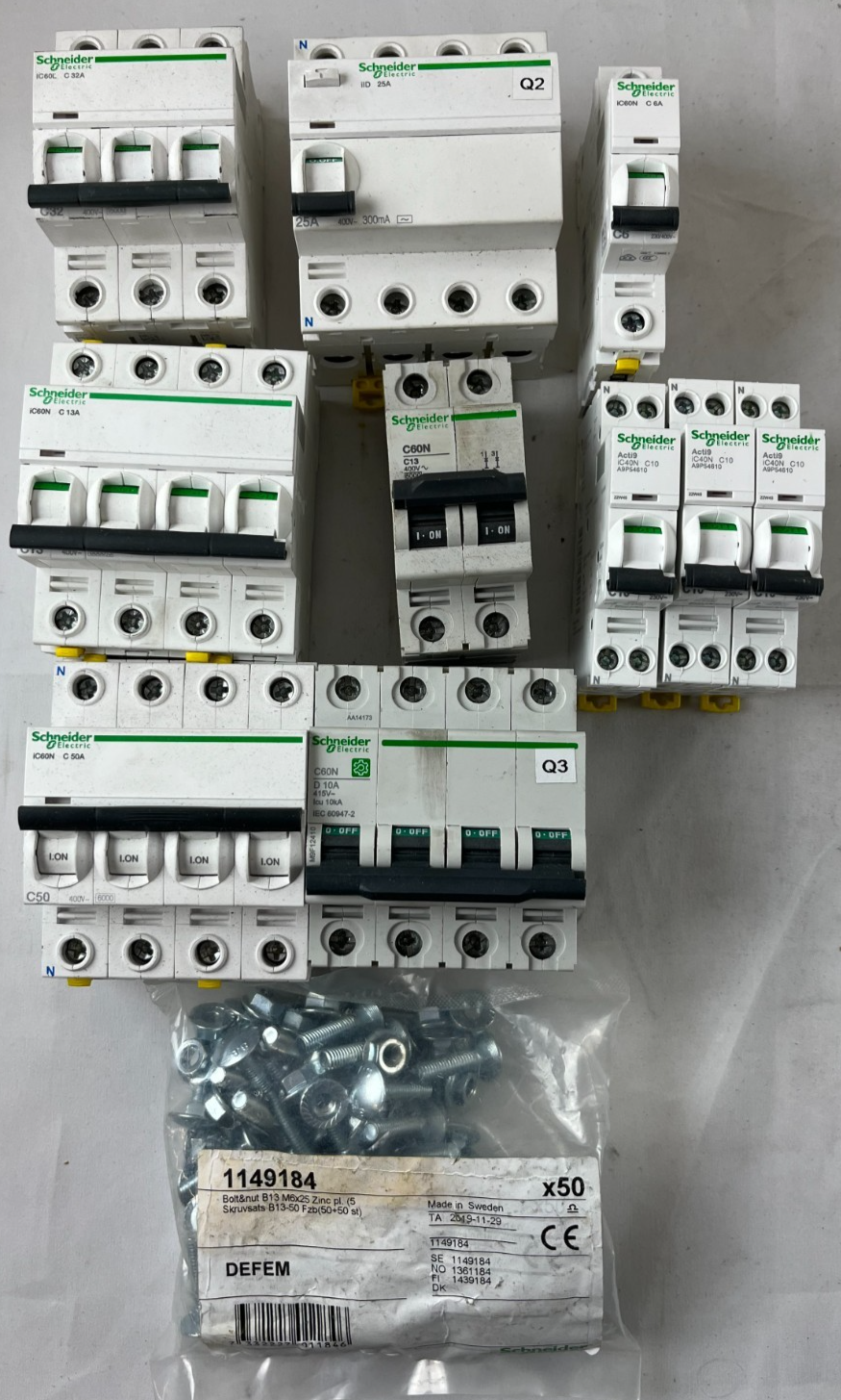 Schneider Electric iC60N Acti9 Breaker RCCB Lot C6 C10 C13 C32 C50 Used Spares
