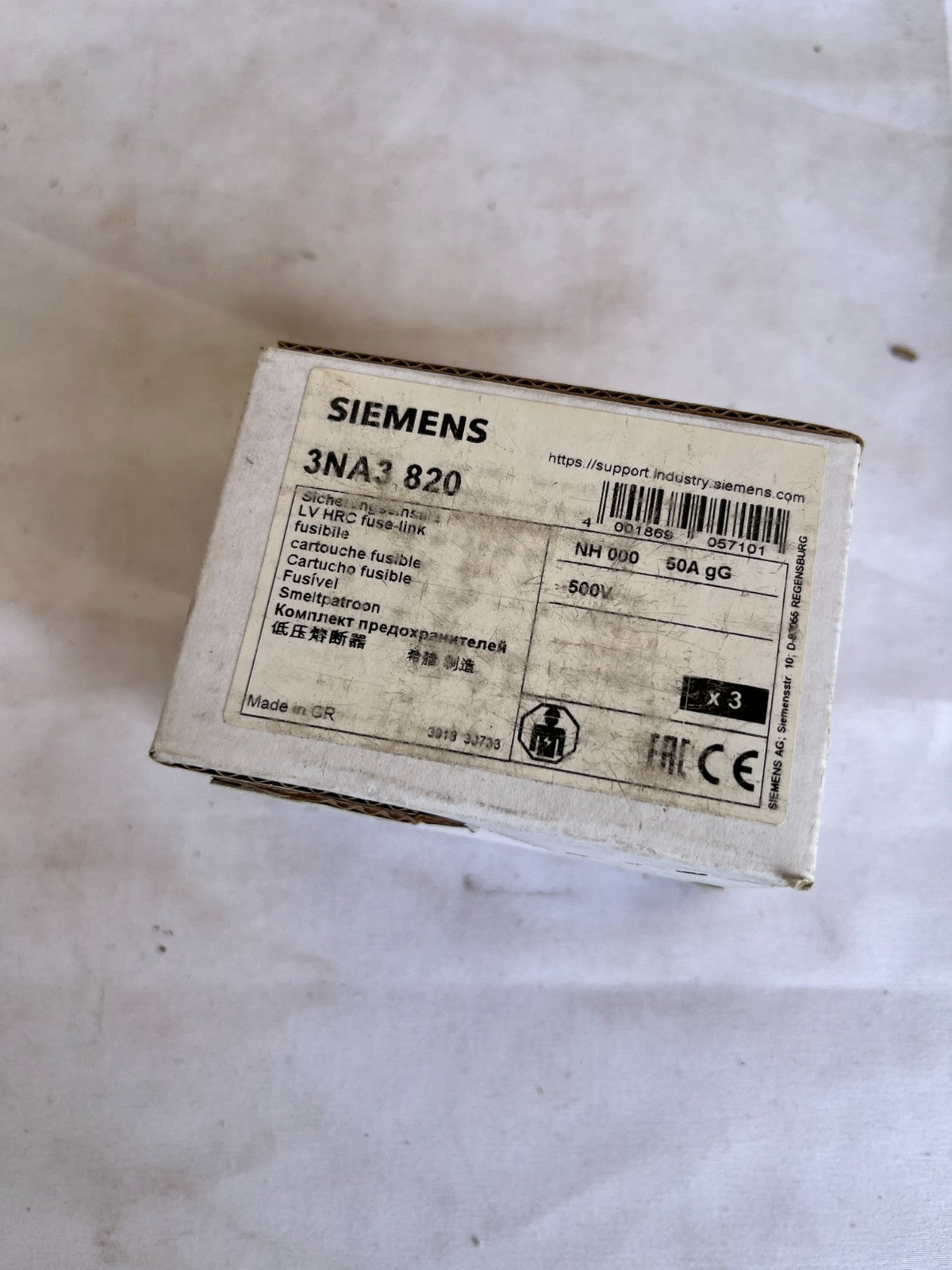 Siemens 3NA3 820 NH000 Fuse Link 50A gG 500V New 3 Pcs Spare Parts