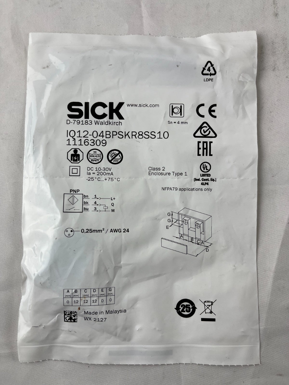 SICK IQ12-04BPSKR8SS10 Proximity Sensor NEW 4mm PNP M8 Inductive 1116309 Sealed