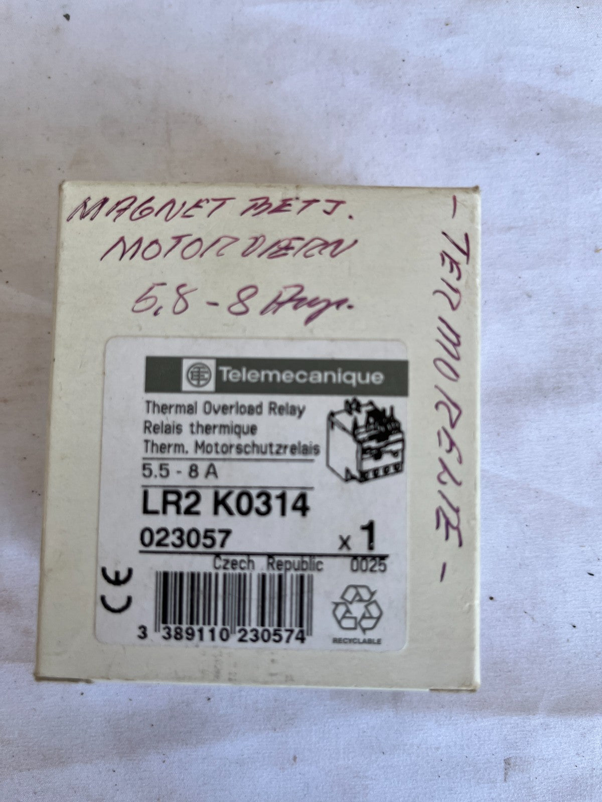Telemecanique LR2 K0314 Thermal Overload Relay 5.5-8A New Spare Unit