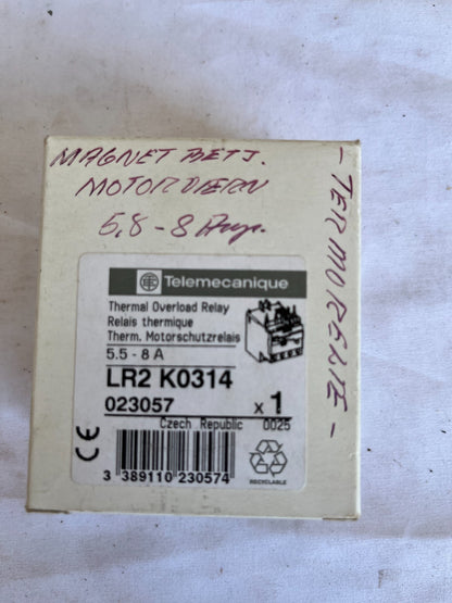 Telemecanique LR2 K0314 Thermal Overload Relay 5.5-8A New Spare Unit