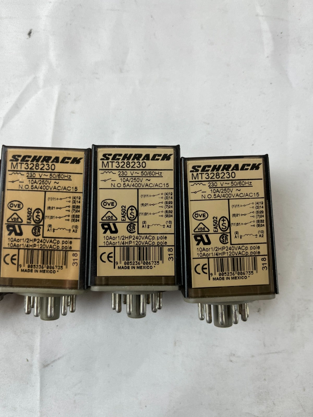 Schrack MT328230 Relay 230V AC 10A 3CO Plug‑In Tyco – Lot of 4 Used Spare Units