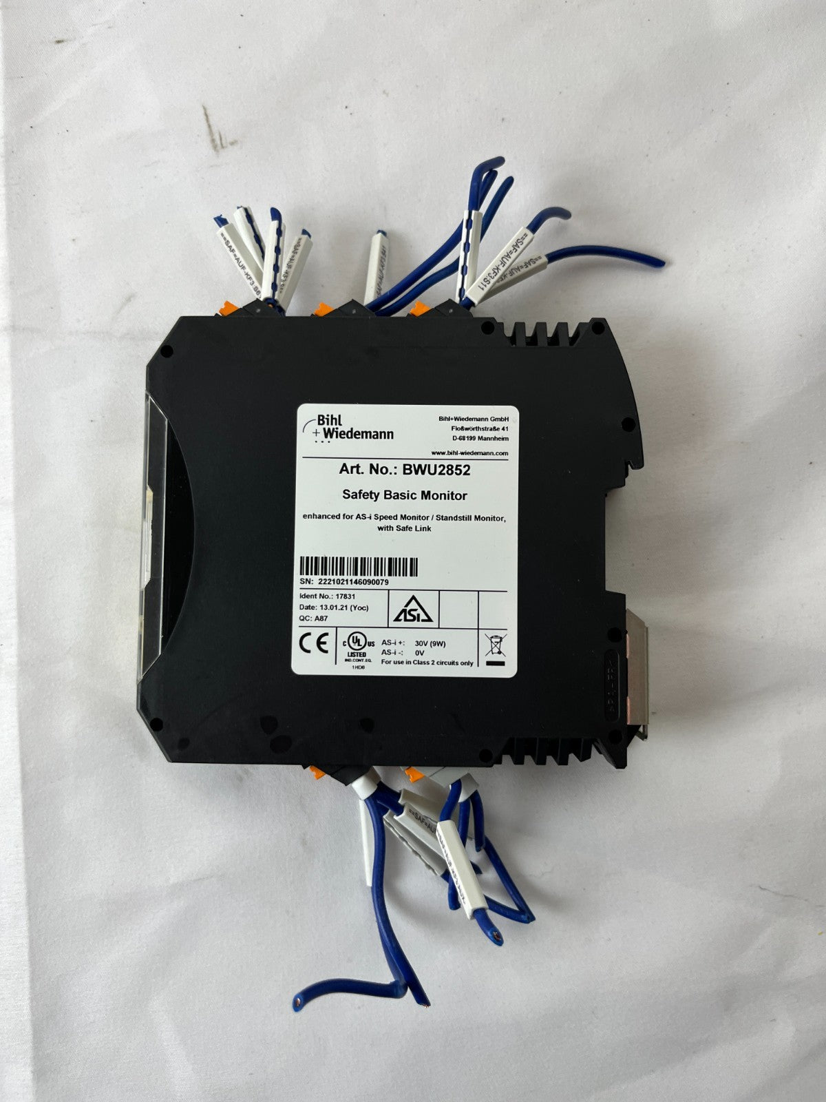 Bihl+Wiedemann BWU2852 AS-i Safety Basic Monitor Ethernet Used Spare Unit