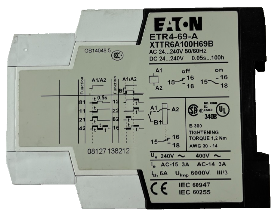 Eaton ETR4-69-A Timer Relay NEW 24-240V 0.05s-100h Multifunction DIN XTTR6A100H6