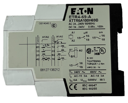 Eaton ETR4-69-A Timer Relay NEW 24-240V 0.05s-100h Multifunction DIN XTTR6A100H6