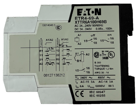 Eaton ETR4-69-A Timer Relay NEW 24-240V 0.05s-100h Multifunction DIN XTTR6A100H6