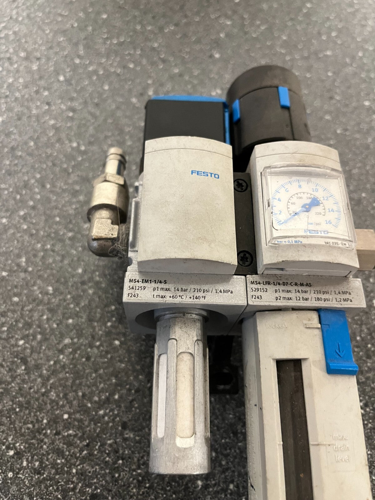 Festo MS4-EM1-1/4-S & MS4-LFR-1/4-D7-C-R-M-AS Pneumatic Air Service Unit