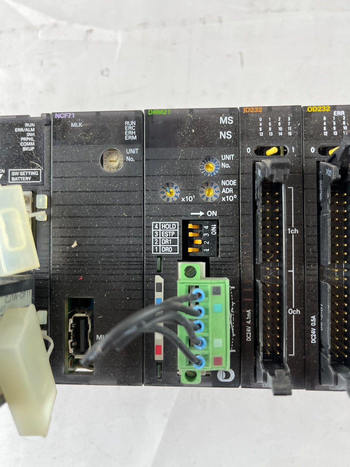 Omron CJ1M-CPU13 PLC System w/ PA202 PSU, NCF71, DRM21, ID232 & (2x) OD232 I/O