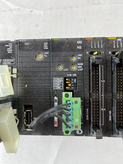 Omron CJ1M-CPU13 PLC System w/ PA202 PSU, NCF71, DRM21, ID232 & (2x) OD232 I/O