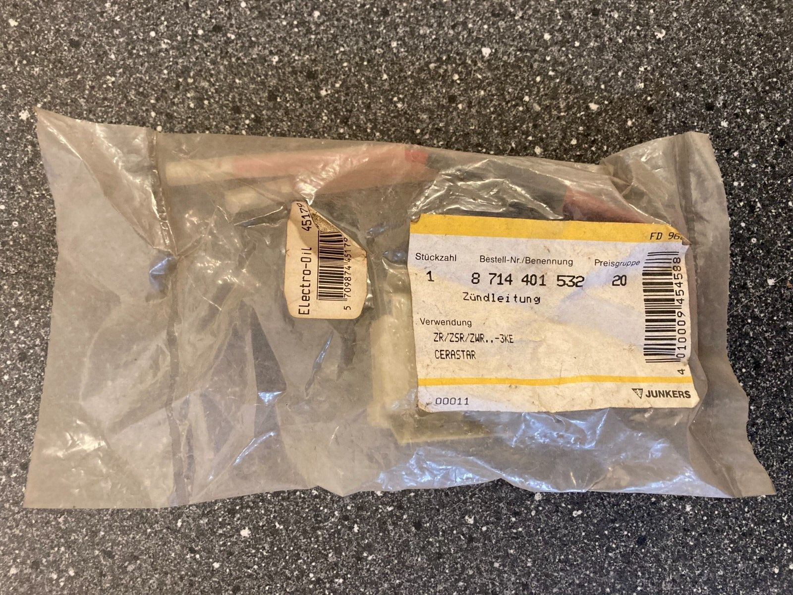 Junkers Bosch Boiler Ignition Cable PN: 8714401532 - NOS ZR/ZSR/ZWR Cerastar