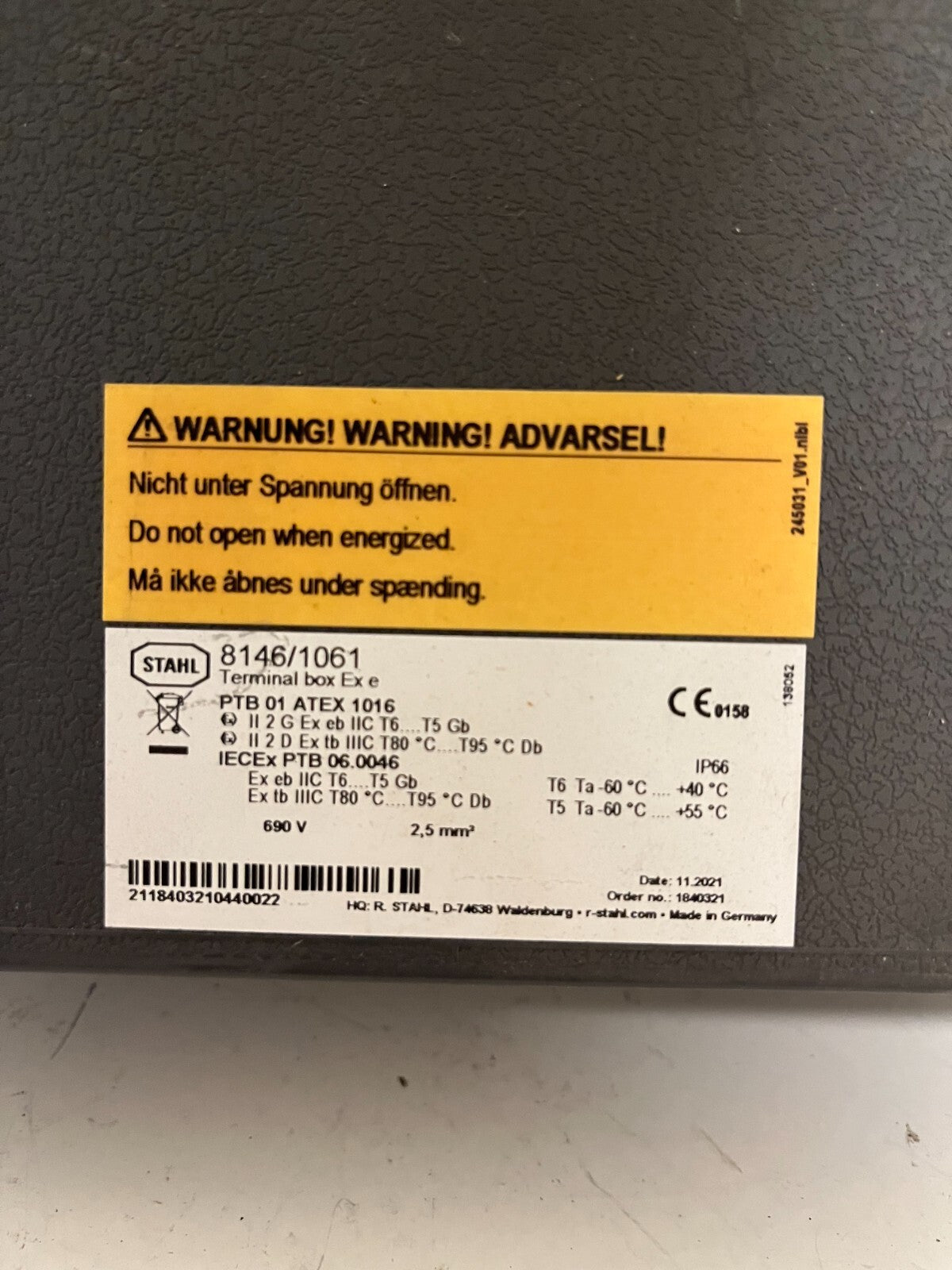R. STAHL 8146/1061 Terminal Box Ex e ATEX IECEx 690V IP66 - Used, Working