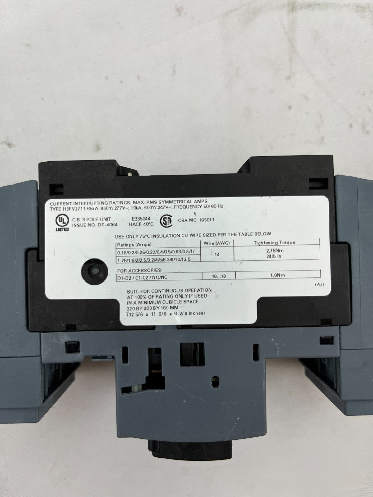 Siemens SIRIUS 3RV2711-1DD10 Motor Protection Circuit Breaker, 3-Pole, 3.2A