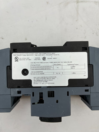 Siemens SIRIUS 3RV2711-1DD10 Motor Protection Circuit Breaker, 3-Pole, 3.2A