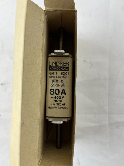 Lindner Vollschutz NH1 8001.0807 Fuse 80A 500V gL/gG Corrosion Resistant Germany