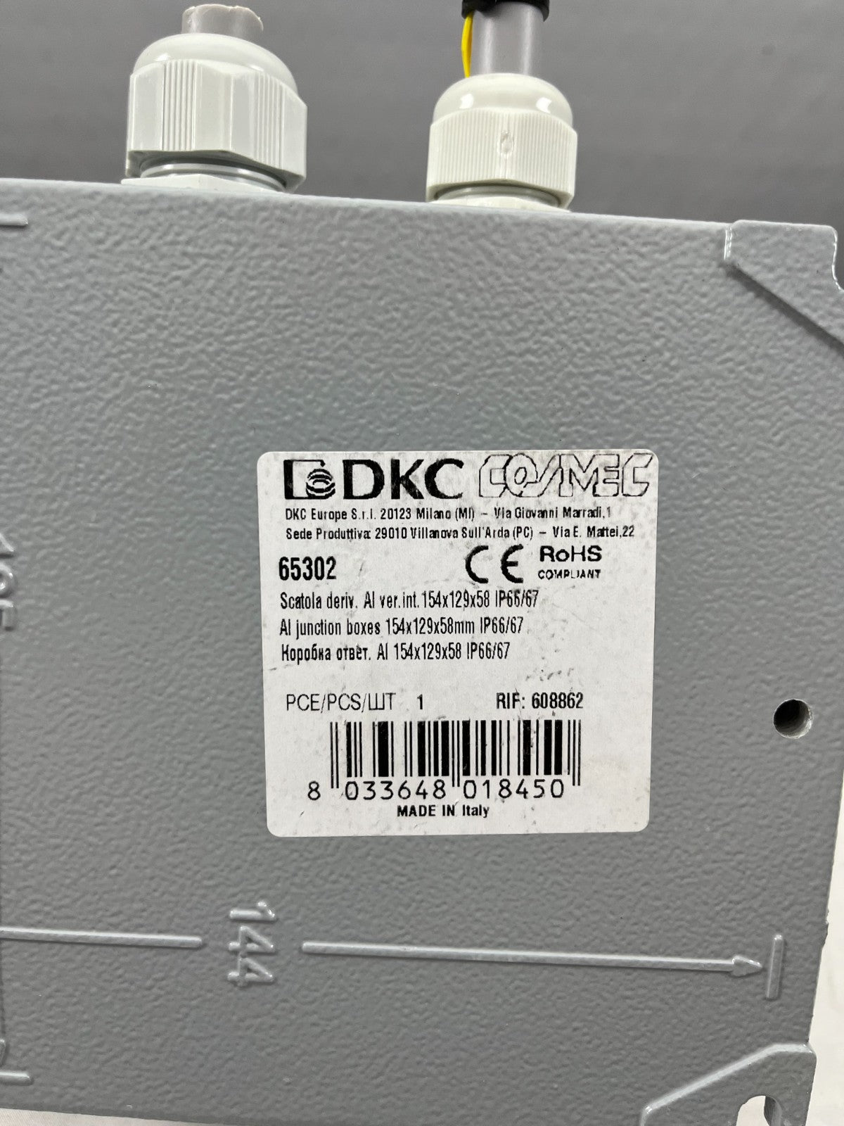 DKC Cosimec 65302 Aluminum Junction Box, 2x 16A/500V Connectors, IP66/67 Used