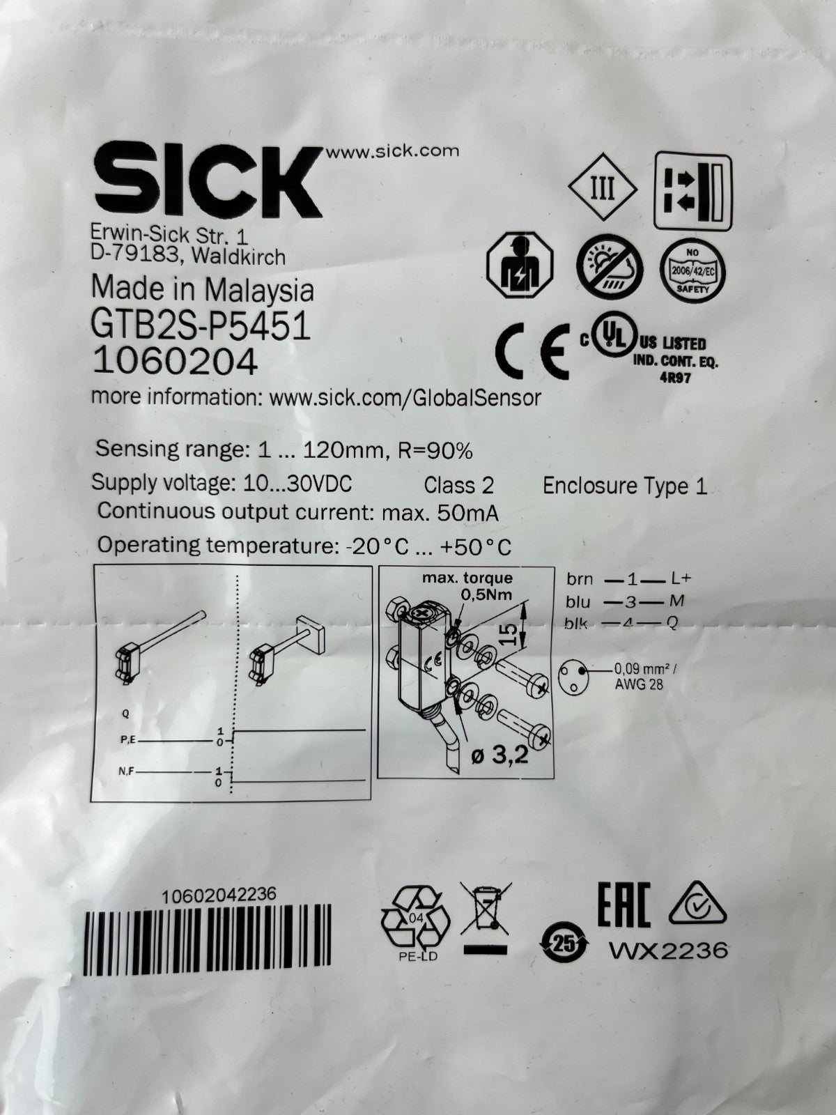 SICK GTB2S-P5451 Photoelectric Sensor 1060204 10-30VDC New Spare Unit