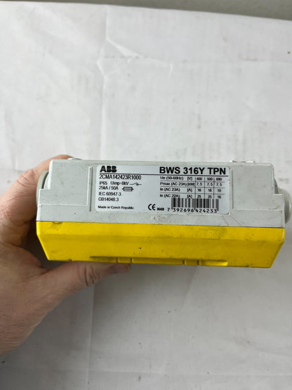ABB BWS 316Y TPN USED Safety Switch Isolator 16A 3-Pole IP65 Yellow
