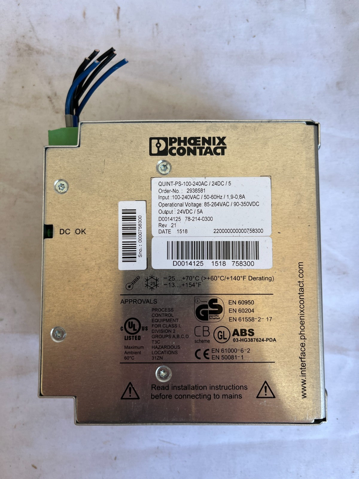 Phoenix Contact QUINT-PS-100-240AC/24DC/5 Power Supply 24V 5A Used Working Fine
