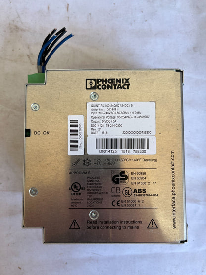 Phoenix Contact QUINT-PS-100-240AC/24DC/5 Power Supply 24V 5A Used Working Fine