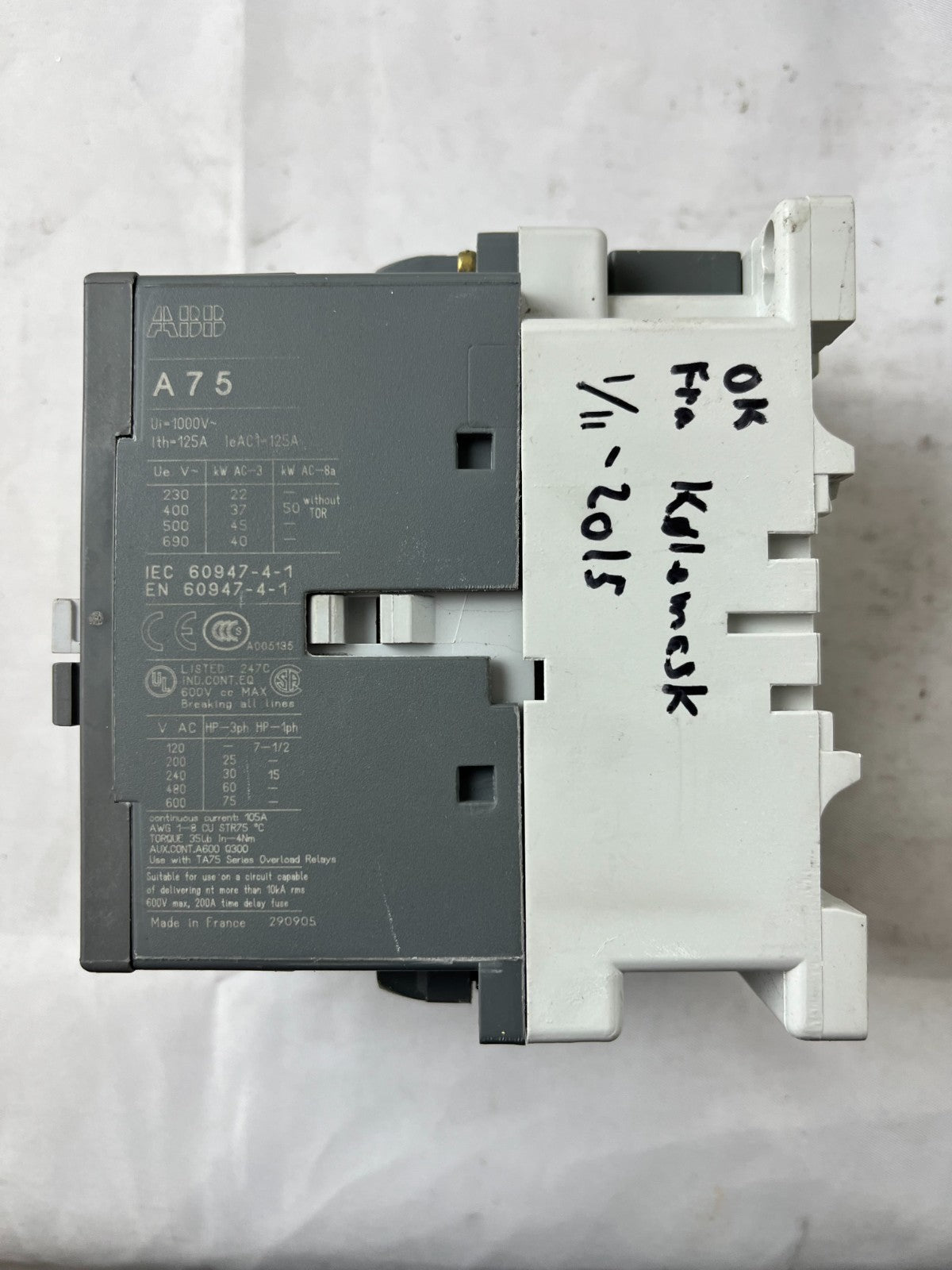 ABB A75-30 Contactor 3P 125A IEC 690V Industrial Motor Starter Used Spare Unit