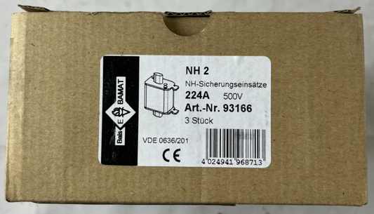 NH2 Fuse 224A 500V gG Bals Bamat 93166 3pcs New In Box Spares