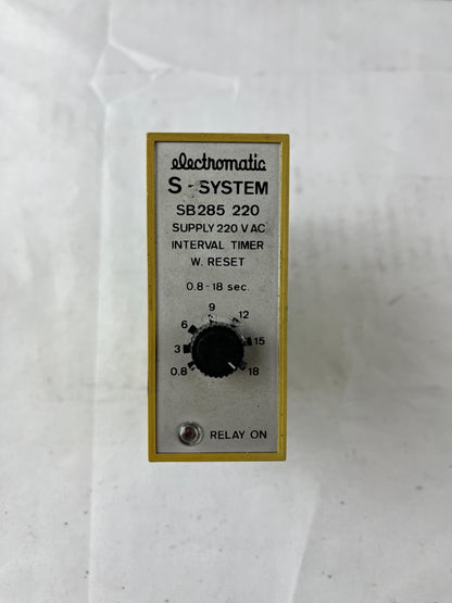 Electromatic SB285 220 Interval Timer 220VAC 0.8-18s Reset 3-Core E-Sensors