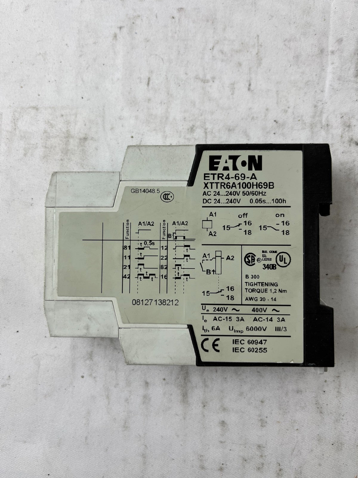 Eaton ETR4-69-A Timer Relay 24-240VAC/DC 0.05s-100h Multi Function Used Spare
