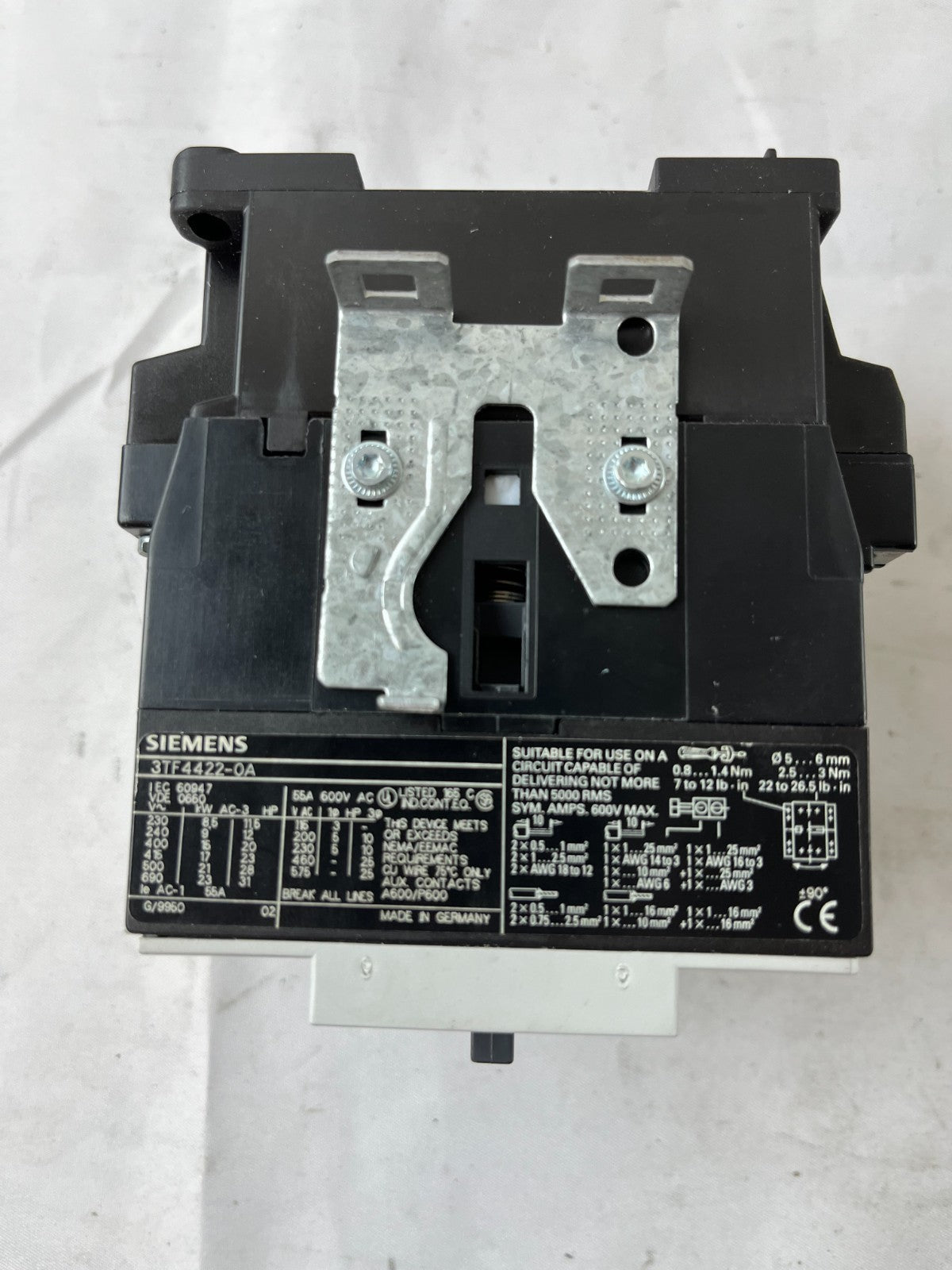 Siemens 3TF44 Contactor 3P w/ 3TY7561-1AA00 Aux Contact Block Used Spare Unit